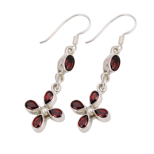 Red Garnet Dangle Earring, Handmade Earring, 925 Sterling Silver Earring, Bohemian Earring von Meadows