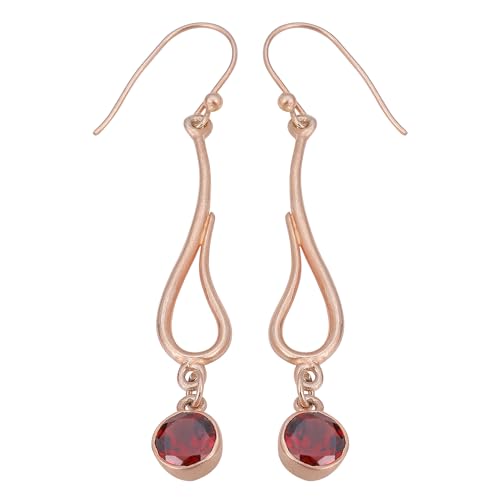 Red Garnet Dangle Earring, Handmade Earring, Rose Gold Plated 925 Sterling Silver Earring, Bohemian Earring von Meadows