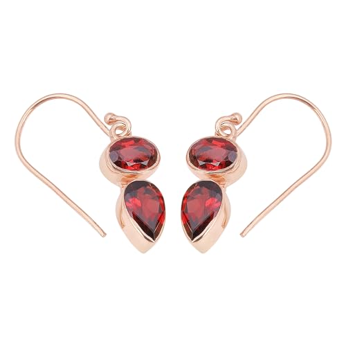 Red Garnet Dangle Earring, Rose Gold Plated 925 Sterling Silver Earring, Bohemian Earring von Meadows