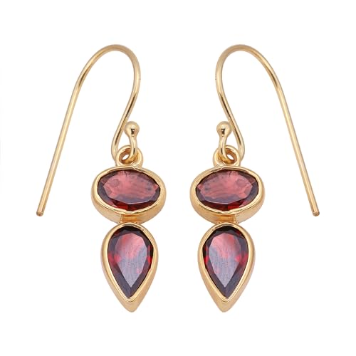 Red Garnet Dangle Earring, Yellow Gold Plated 925 Sterling Silver Earring, Bohemian Earring von Meadows