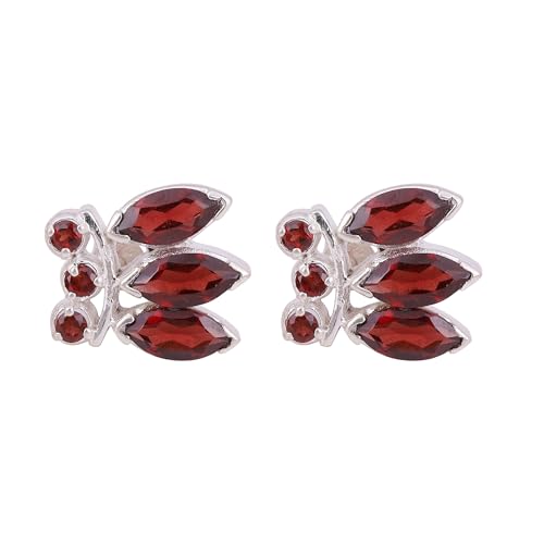 Red Garnet Stud Earring, Designer 925 Sterling Silver Earring, Handmade Statement Earring von Meadows