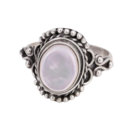 Ring aus natürlichem Perlmutt, 925er Sterlingsilber, handgefertigt, für Damen, Cabohcon, Geschenk, Edelstein, Mother of Pearl von Meadows