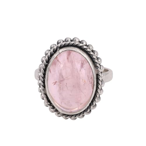 Rosenquarz Ring 925 Sterling Silber Ringe für Frauen Gedrehter Draht Handgefertigter Edelsteinring (7.5) von Meadows