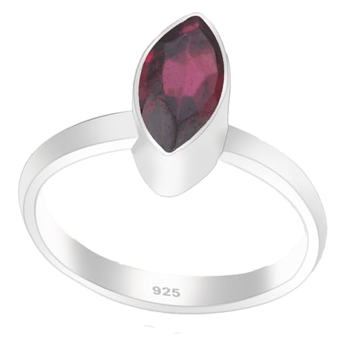 Roter Granat Edelstein Ring Marquise Form Minimalistischer 925 Sterling Silber Ring Verlobungsring (5.5) von Meadows