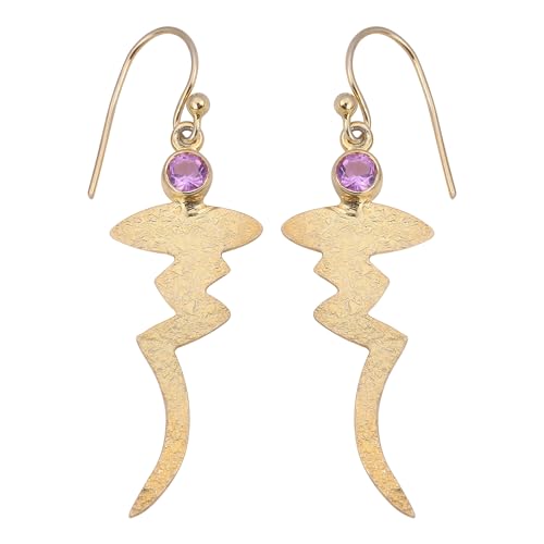 Rough Texture Pattern Amethyst Yellow Gold Plated 925 Sterling Silver Earring, Bohemian Earring von Meadows