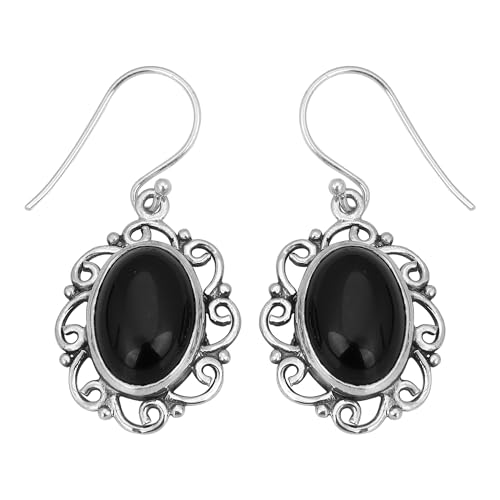 Schwarzer Onyx Dangle Earring, Gemstone Earring, 925 Sterling Silber, Bohemian Earring, 35x18mm, Sterling Silber, Black Onyx von Meadows