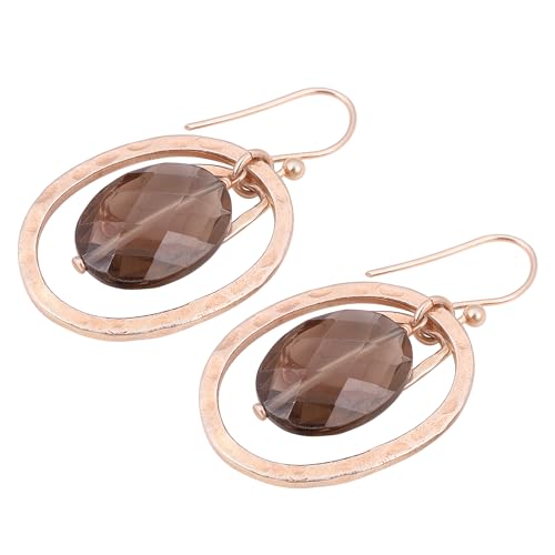 Smoky Quartz Bead Earring, Minimalist Stone Gifts, Rose Gold Plated 925 Sterling Silver Earring von Meadows