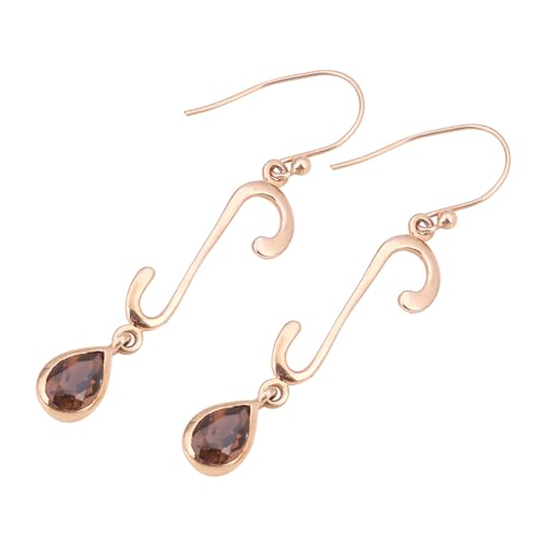 Smoky Quartz Earring, Minimalist Gemstone Gifts, Rose Gold Plated 925 Sterling Silver Earring von Meadows