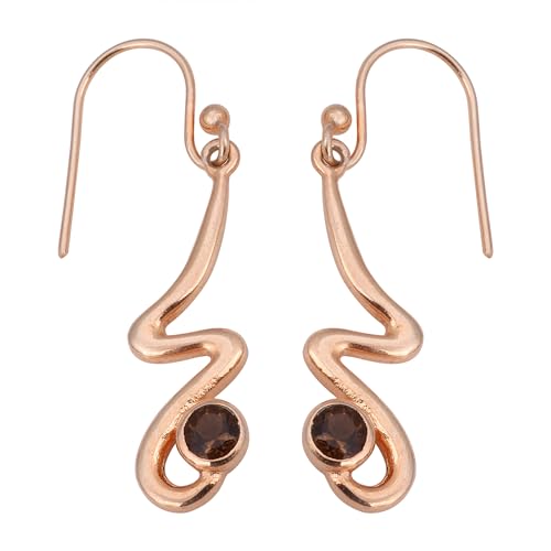 Smoky Quartz Earring, Minimalist Stone Gifts, Rose Gold Plated 925 Sterling Silver Earring von Meadows