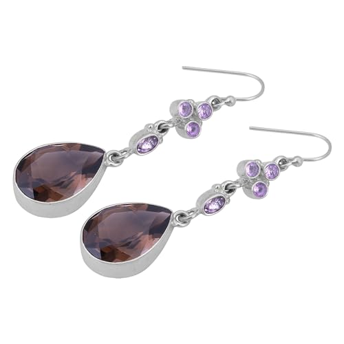 Smoky Quartz & Amethyst Ohrstecker, Gemstone Earring, 925 Sterling Silver Earring, Bohemian Earring, 60x14mm, Sterling Silber, Smoky Quartz & Amethyst von Meadows