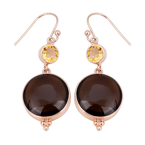 Smoky Quartz & Citrine Earring, Rose Gold Plated 925 Sterling Silver Earring, Statement Earring von Meadows