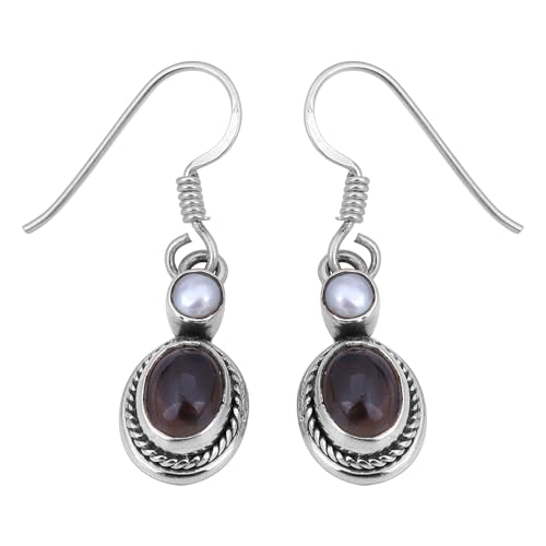 Smoky Quartz & Pearl Earring, Gemstone Earring, 925 Sterling Silver Earring, Bohemian Earring von Meadows