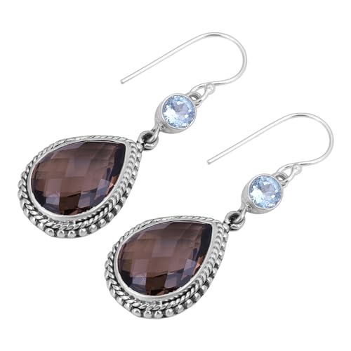 Smoky Quartz & Sky Blue Topaz Earring, Gemstone Earring, 925 Sterling Silver Earring, Bohemian Earring von Meadows