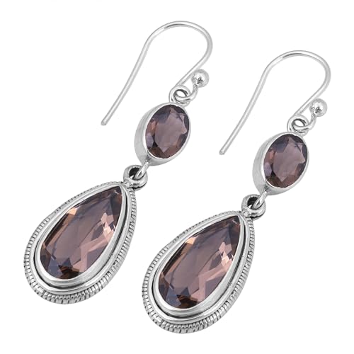 Smoky Quarz-Ohrstecker, handgefertigt, für Damen, 925 Sterling Silber, 44x11mm, Sterling Silber, Rauchquarz von Meadows