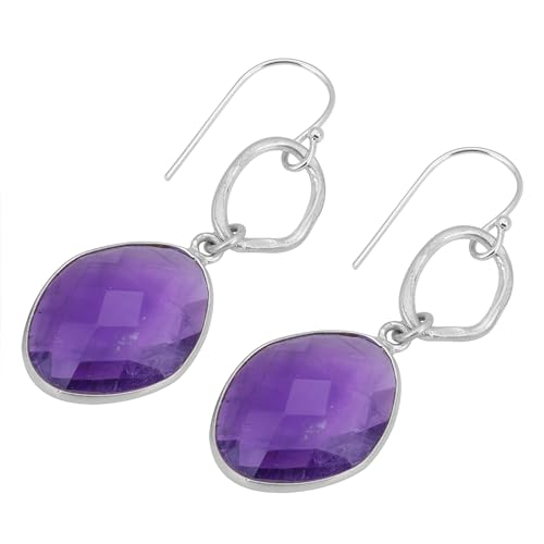 Teenage Earring, Rose Cut Amethyst Ohrstecker, 925 Sterling Silber, Bohemian Earring, 50x17mm, Sterling Silber, Amethyst von Meadows