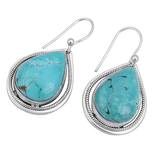 Tibetan Turquoise Dangle Earring, 925 Sterling Silber, Damen, Statement Earring, Gemstone Gifts, 38x19mm, Sterling Silber, Tibetan Türkis von Meadows