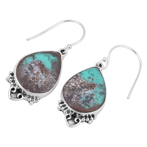 Tibetan Turquoise Earring, Designer 925 Sterling Silver Women Earring, Handmade Gemstone Earring von Meadows