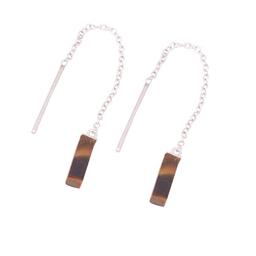 Tiger Eye Stick Earring, Gemstone Earring, Long Chain 925 Sterling Silver Earring von Meadows