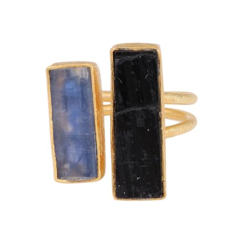 Tourmaline & Kyanite Ring, Best For Gift Rough Yellow Gold Plated 925 Sterling Silver Adjustable Ring von Meadows