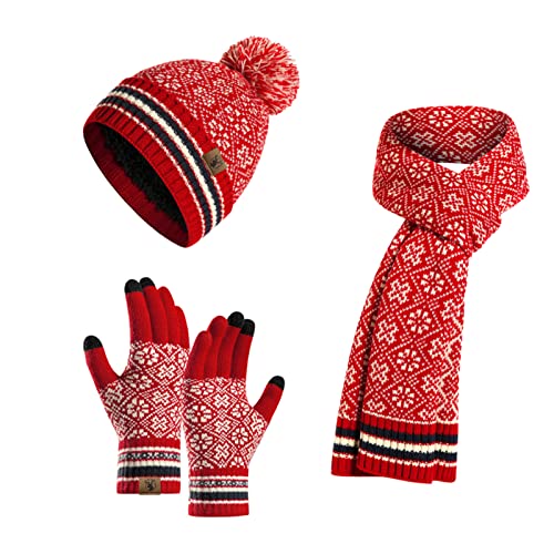 Winter Beanie Hat Neck Warm Scarf and Touch Screen Gloves Set for Women and Men, 3 in 1 Knit Cap Set von Meajore