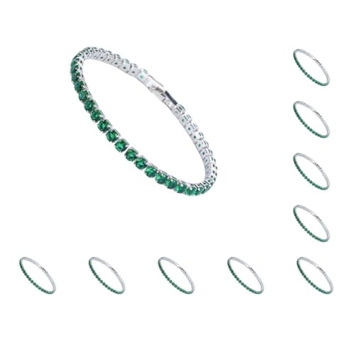 Mealoodiousmusea 10 Set Ausgezeichnete Zirkonia Tennis Armband für Damen Herren Kupfer Iced-Out Kette Kristall Hochzeit Armband Exquisite Handarbeit Platin Grün 17cm Mealoodiousmusea 10 Set Ausgezeichnete Zirkonia Tennis Armband für Damen Herren Kupfer Iced-Out Kette Kristall Hochzeit Armband Exquisite Handarbeit Platin Grün 17cm von Mealoodiousmusea