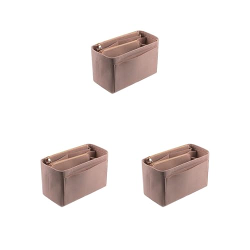 Multifunktionale Reise-Kosmetiktasche, multifunktional und stilvoll, Filz ist robust und langlebig, beliebter Damen-Make-up-Organizer, Betongrau, Größe S, 22 x 11 x 13 cm, 3er-Set (braun, L 30 x 15 x von Mealoodiousmusea