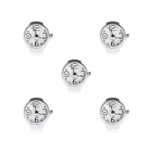 Uni Mini 5 Farben Männer Frauen Paar Ring Uhr Elastisches Armband Edelstahl Fingeruhren Weiß, 5er-Set (weiß), Siehe Produktbeschreibung von Mealoodiousmusea