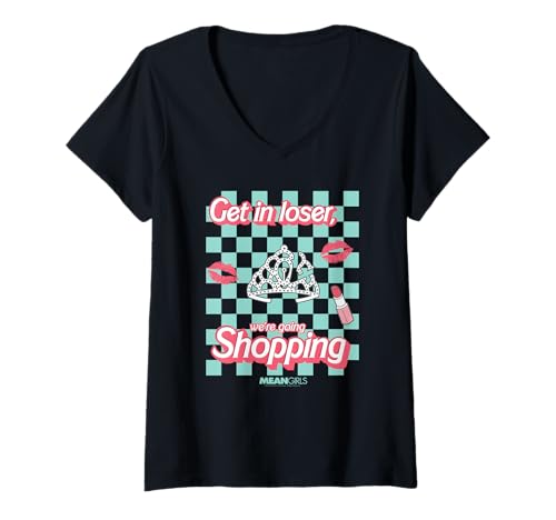 Damen Mean Girls Get in Loser Girly Checkerboard Y2K Movie T-Shirt mit V-Ausschnitt von Mean Girls