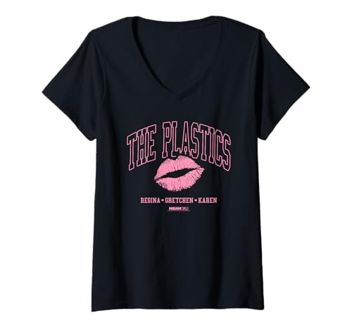 Damen Mean Girls The Plastics Pink Lipstick Kiss Y2K Movie T-Shirt mit V-Ausschnitt von Mean Girls
