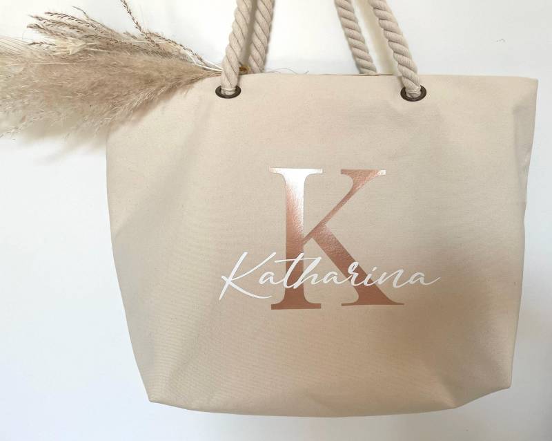 Strandtasche Mit Name | Personalisiert Shopper Personalisierte Tasche Stofftasche Jutetasche |Geschenk Mrs. Initial Mama Oma von MeandchiDesigns