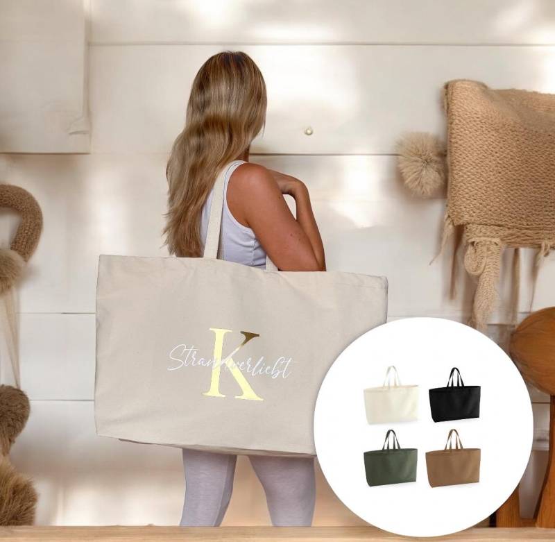 xxl Strandtasche Mit Name | Personalisiert Shopper Personalisierte Tasche Stofftasche Geschenk Initialen Mama Oma Tante von MeandchiDesigns