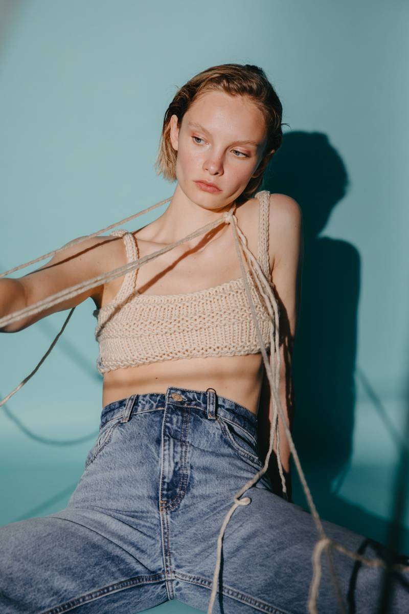 Kiwi Strick Crop Top von Meandlissa