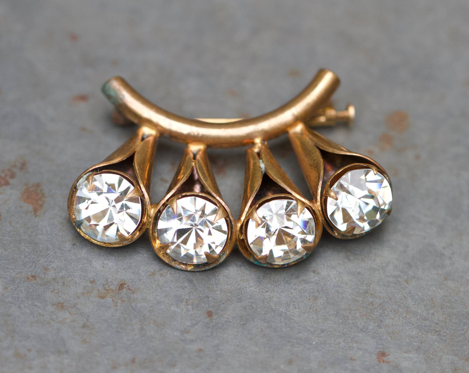 Art Deco Tulpen-Steinbrosche - Vintage-Pin Aus Vergoldetem Strass von Meanglean