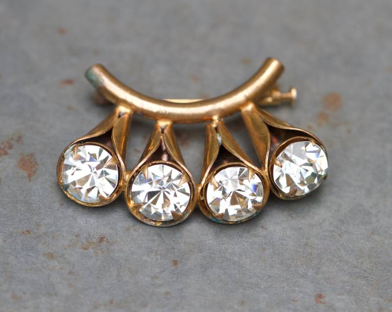 Art Deco Tulpen-Steinbrosche - Vintage-Pin Aus Vergoldetem Strass von Meanglean