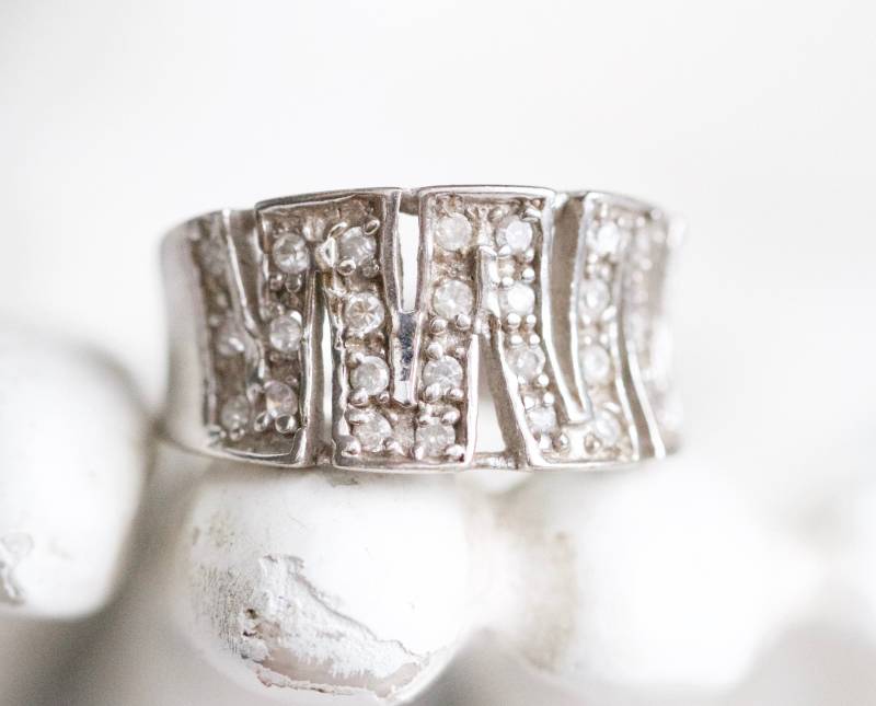 Art Deco Sterling Silber Ring - Vintage Brutalist Zick Zack, Größe 17.5 von Meanglean