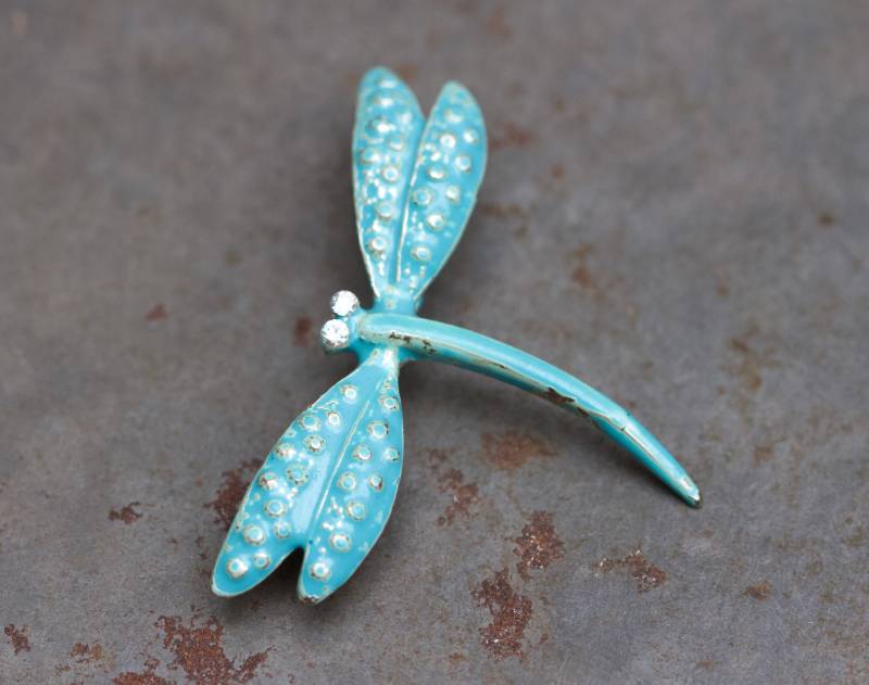 Libelle Anstecknadel - Himmelblau Emaille Schmetterling Insekt Brosche Vintage Frühlings Schmuck von Meanglean