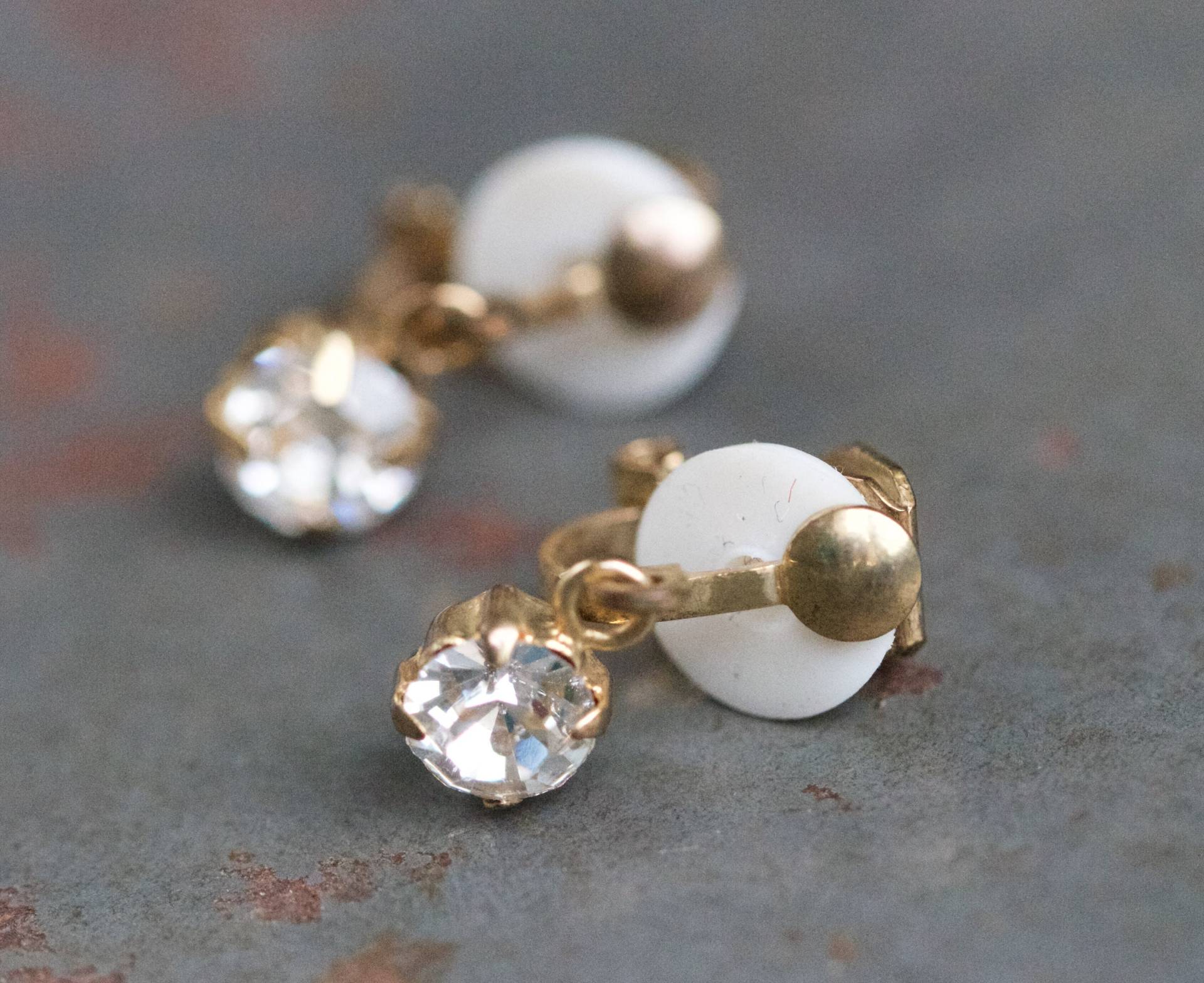 Vintage Art Deco Strass Ohrclips - Gold Ton Baumeln Schmuck von Meanglean