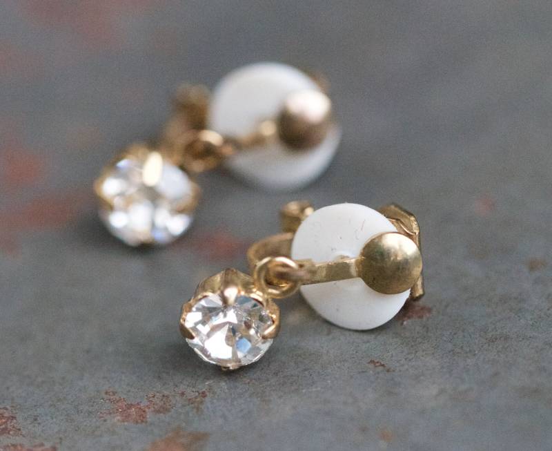 Vintage Art Deco Strass Ohrclips - Gold Ton Baumeln Schmuck von Meanglean