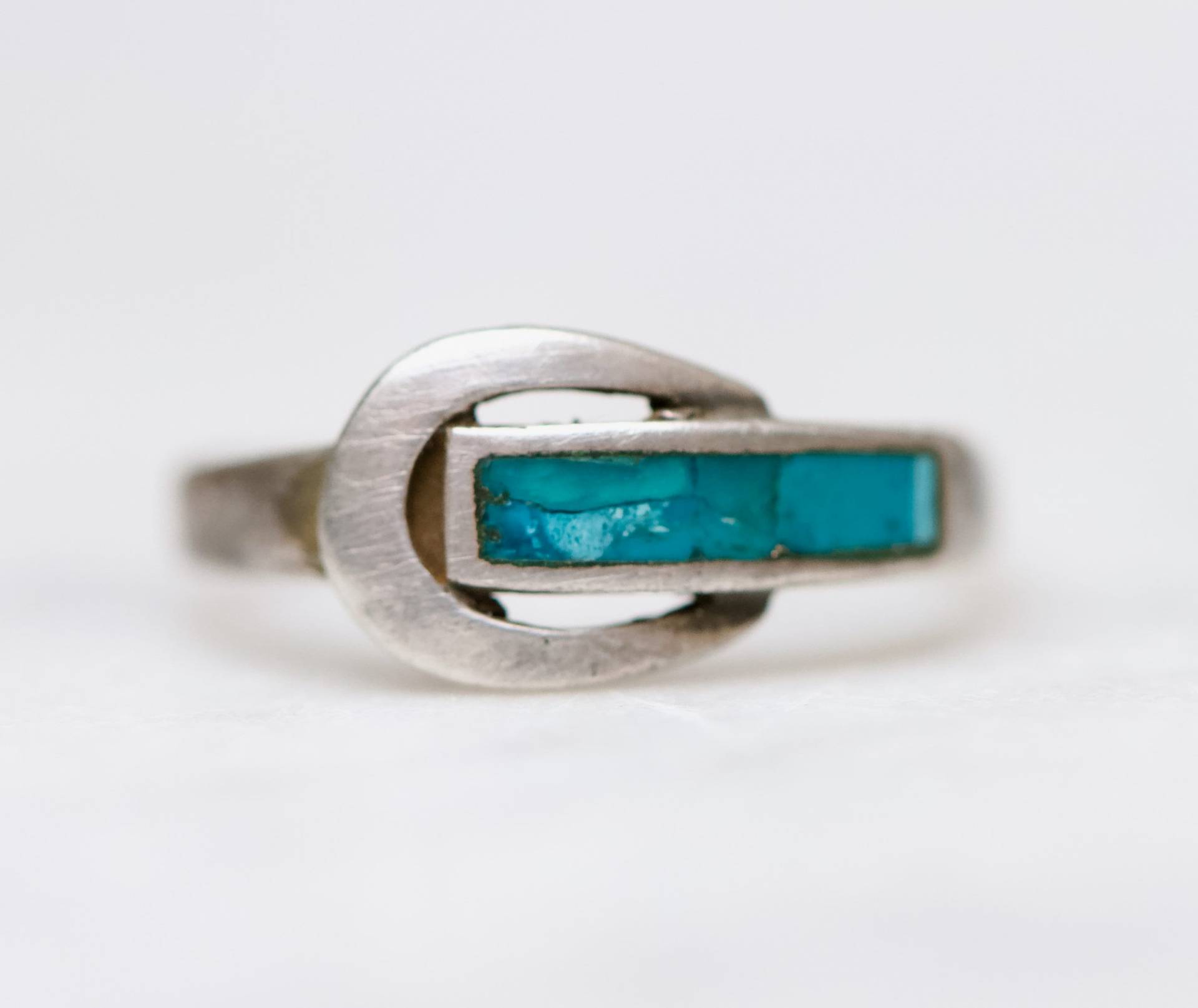 Vintage Sterling Silber Türkis Gürtelschnalle Ring - Us Größe 5 1/2 von Meanglean