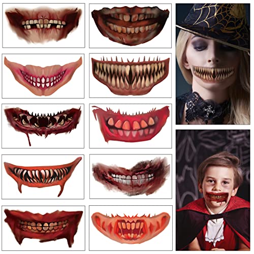 10 Blätter Halloween Tattoos Aufkleber,Halloween Tattoo Gesicht,Halloween Tattoos,Halloween Kmporäre Tattoos Gesicht Set,Halloween Kostüm Makeup,Temporäre Tattoos Halloween von Meanju