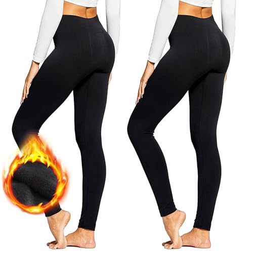 2er Pack Thermo Leggings Damen,Gefütterte leggings damen,Winter leggings gefüttert,Thermohose damen winter,Innenfleece High Waist Leggins,Winter Sportleggins,Lang Strumpfhosen,Yogahose,Laufhose (L-XL) von Meanju