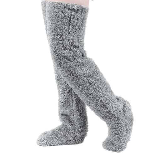 Meanju Plüsch Overknee Socken Flauschig,Damen Plüsch Overknee Socken,Kuschelsocken Damen Winter Warme Socken,Wintersocken Kniestrümpfe,Strümpfe Socken für Schlafen Zuhause von Meanju