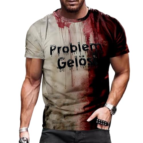 Problem Gelöst Halloween T-Shirt, lässiges Herren-Hemd mit Rundhalsausschnitt, Oberteil mit Blutfleckenmuster, Entsetzen Blutig Bedruckt Kurzarm, Halloween-Hemd in Übergröße L von Meanju