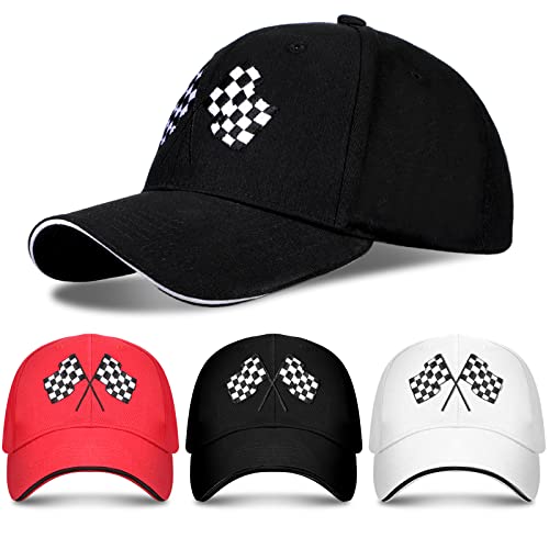 3 Stück Baseball Cap für Männer Frauen Rennauto Flagge Kariert Hut Verstellbar Papa Hut Weiß Rot Schwarz, Weiß / Rot / Schwarz, Einheitsgröße von Meanplan