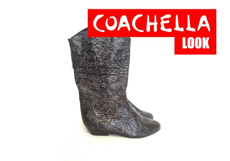 80Er Jahre Faux Kroko Leder Stiefel Westlichen Slouchy Schuhe Spitz Zehen Niedrigen Rist Sauvage Nomad/Größe 6 Us 3, 5 Uk 36 Eu von MeasureTheTreasure