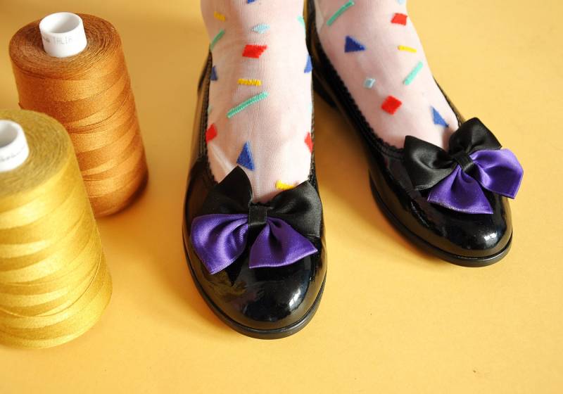 90Er Kawaii Wohnungen Cute Ribbon Funky Schwarz Lila Ballerinas Mit Schleife Mod Anime/Größe 7 Us 4.5 Uk 37.5 Eu von MeasureTheTreasure