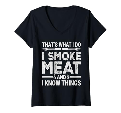 Damen BBQ Grillen Papa Räuchern Fleisch Grill Wortspiel Grube Master Vater T-Shirt mit V-Ausschnitt Damen BBQ Grillen Papa Räuchern Fleisch Grill Wortspiel Grube Master Vater T-Shirt mit V-Ausschnitt von Meat Smoker Chef Daddy Funny Grill Mens Graphics