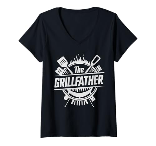 Damen BBQ Grillen Papa Räuchern Fleisch Grill Wortspiel Grube Master Vater T-Shirt mit V-Ausschnitt Damen BBQ Grillen Papa Räuchern Fleisch Grill Wortspiel Grube Master Vater T-Shirt mit V-Ausschnitt von Meat Smoker Chef Daddy Funny Grill Mens Graphics
