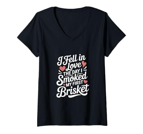 Damen Ich habe mich an dem Tag verliebt, an dem ich Fleisch geraucht habe T-Shirt mit V-Ausschnitt von Meat Smoking Backyard Smoking