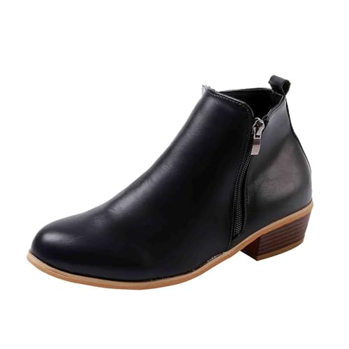 Damen Stiefeletten mit Keilabsatz Stiefel Damen Gefüttert Mit Warmer Sohle Knielang Warm Platform Reißverschluss Freizeitschuhe Schnee Winter Warm Retro Stil, Schwarz , 36 EU von Meaunzyl